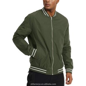 Nouveau design vert noir bleu uni hommes grande taille manteau letterman blouson aviateur en satin léger avec col rayé pour hommes - Product Image 3