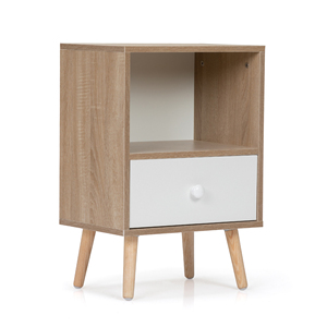 Juego de 2 mesitas de noche de madera de mediados de siglo con cajón y estante, mesa auxiliar moderna para dormitorio, sala de estar u oficina - Product Image 6