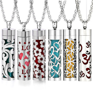 Collar de Acero Inoxidable con Cilindro Hueco para Parejas, Joyería de Regalo, Difusor de Aromaterapia, <span class=keywords><strong>Perfume</strong></span>, Aceite Esencial - Product Image 1
