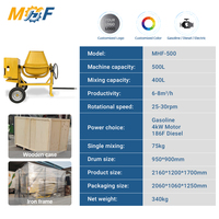 Mélangeurs à béton MHF 500L, moteur à essence, deux roues, machine à mélanger le ciment portable pour chantier de construction