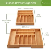 Organisateur de tiroir extensible en bambou pour couverts avec 7 à 9 séparateurs ajustables – Plateau moderne pour ustensiles de cuisine