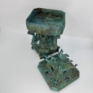 Squisito antico bruciatore di incenso in bronzo cinese antico quattro draghi quattro fenici pratici oggetti artistici in metallo periodo di guerra - Product Image 4
