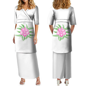 ชุดสองชิ้นเสื้อและกระโปรงชุดสองชิ้น Samoan Puletasi Puleta ชุดสีขาวซันเดย์ - Product Image 4