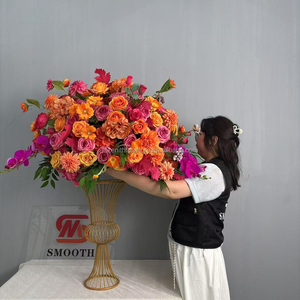 Runner Floreale Personalizzato OEM con Rose Artificiali in Seta <span class=keywords><strong>Rosa</strong></span> Acceso e Arancione Autunnale per Matrimoni - Product Image 3