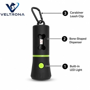 Distributeur de sacs à déjections canines avec lampe torche LED, découpé en forme d'os, mousqueton, pour promenade nocturne, noir mat, vert lime - Product Image 4