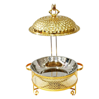 Réchaud de buffet FLEY 8L en acier inoxydable avec motif dentelle diamantée dorée pour hôtels, restaurants et traiteurs