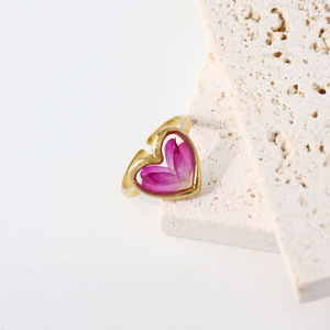 Bague Cœur en Fleurs Séchées Véritables, Plaqué Or, Acier Inoxydable, Bijou en Résine Incrustée, Mode Femme, Souvenir de Mariage, Cadeau, Vente en Gros - Product Image 5