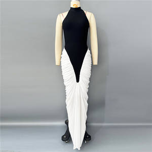 Elegante <span class=keywords><strong>abito</strong></span> bianco e <span class=keywords><strong>nero</strong></span> Patchwork <span class=keywords><strong>abito</strong></span> Sexy senza maniche <span class=keywords><strong>abito</strong></span> <span class=keywords><strong>da</strong></span> <span class=keywords><strong>sera</strong></span> con stile aderente <span class=keywords><strong>da</strong></span> donna <span class=keywords><strong>abito</strong></span> a pieghe <span class=keywords><strong>lungo</strong></span> <span class=keywords><strong>da</strong></span> festa - Product Image 2