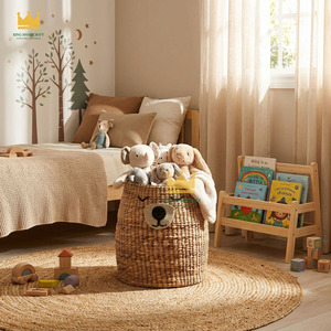 Cesta de Almacenamiento de Ratán con Tapa y Diseño de Oso de Dibujos Animados, Hecha de Jacinto de Agua, para Organizar Juguetes en el Dormitorio Infantil, Decoración Artesanal de Fibra Vegetal - Product Image 4
