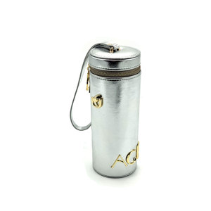 Custom silver leather crocodile grain leather cylindrical portable perfume eyebrow pencil cosmetic box