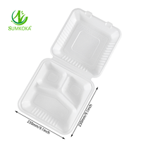 Boîte à clapet SUMKOKA 9 pouces à 3 compartiments en bagasse laminée, étanche et biodégradable, pour l'emballage alimentaire en restauration