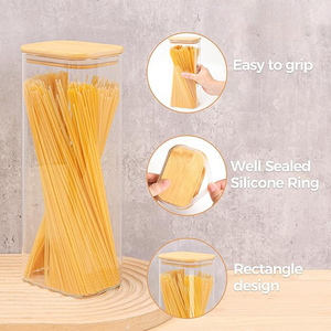 Nouveaux best-sellers : Contenants de stockage en verre hermétiques pour la cuisine, bocaux rectangulaires en verre transparent avec couvercles en bambou - Product Image 6