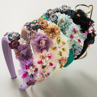 Serre-tête en éponge de style européen et américain, luxueux, en tissu perlé, avec motif floral, élégant, orné de strass, accessoires pour cheveux