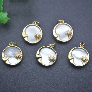 18K oro reale placcato in ottone madreperla perla perla <span class=keywords><strong>sole</strong></span> luna facce ciondoli per collana fai da te bracciale orecchini - Product Image 1