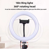 Vente Chaude d'Usine Anneau Lumineux LED Selfie 18 Pouces pour Streaming en Direct Jeux TikTok Maquillage Beauté Vidéo Lampe Circulaire avec Trépied 2.1m