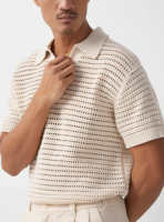 T-shirt en maille personnalisé avec logo, pull en crochet ajouré pour l'été et le printemps, chemise en crochet à manches courtes, col en V, polo en maille pour homme