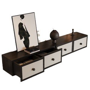Living Room Cabinet <b>4</b> <b>Drawers</b> <b>Storage</b> Solid Wood And Leather Black White Design - Product Image 3