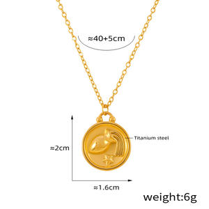 Collar de acero de moneda caliente para regalos doce Zodiaco en relieve diseño joyería moda 18K chapado en oro colgante collar impermeable - Product Image 6