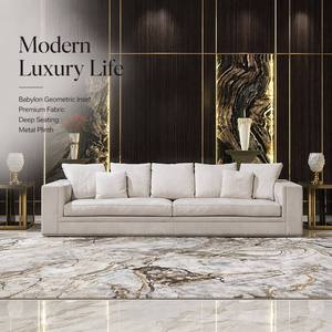 Sofá <span class=keywords><strong>Babylon</strong></span> Geométrico de 3 Plazas, Recto, Tapizado en Cuero, con Líneas Metálicas, para Villa, Apartamento o Sala de Exhibición, Diseño Italiano de Lujo - Product Image 1