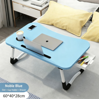 Bureau de lit pliable pour ordinateur portable, table portable avec tiroir et porte-gobelet