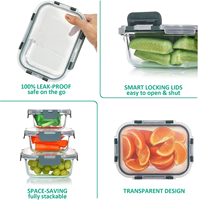 Stockage en verre borosilicate, boîtes à lunch Bento sans BPA, ensemble de récipients de préparation de repas en verre avec couvercles