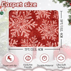 Tapis rouge flocon de neige de noël fait à la main tapis en peluche lavable antidérapant pour entrée salon décor à la maison Rectangle Stock - Product Image 3
