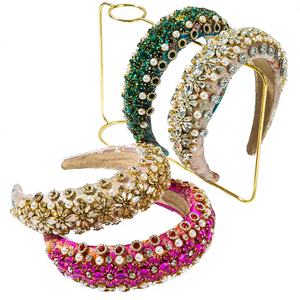 Bandeau en éponge de haute qualité entièrement serti de diamants, strass, luxe rétro, baroque, perle, serre-tête, accessoire pour cheveux, femme Yukii 18cm - Product Image 4