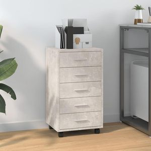 Commode à tiroirs mobile à 5 tiroirs, armoire de rangement basse, armoire à dossiers mobile pour le personnel, bois d'ingénierie gris béton, commode de chambre à coucher - Product Image 1