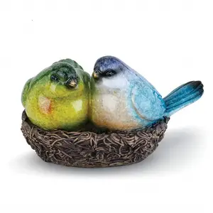 Polyresin/Harz Vögel formen Figurine Paar Vögel In Nest Kelly Grün Und Himmelblauen 4,5x2,75 Harz Garten figurine