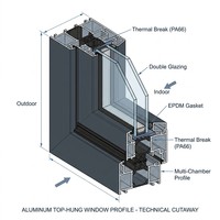 Fabricant de Systèmes Modernes de Fenêtres à Auvent Automatiques en Aluminium avec Enrouleur Électrique à Chaîne et Double Vitrage à Rupture Thermique