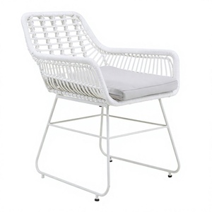 Chaise de salle à manger minimaliste de haute qualité, assise en corde blanche tressée, structure en plastique durable, coussin moelleux, résistante aux intempéries, pour villa, patio, jardin - Product Image 2