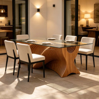 Table à manger de luxe en bois massif avec plateau en verre, bureau rectangulaire pour la maison, l'hôtel, la villa, la cuisine, la cour, le jardin, la salle à manger