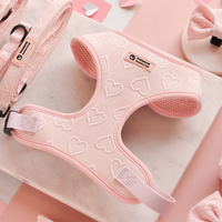 Harnais en forme de cœur en velours rose pour chien, en maille douce, avec LOGO en caoutchouc, réglable, porte-sac à crottes et laisses pour animaux de compagnie.