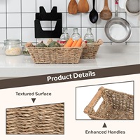 Grand panier rectangulaire en osier naturel avec poignées en bois, panier de rangement en jonc de mer tressé à la main pour l'organisation