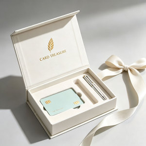 Boîte d'emballage élégante en gros avec poignée en ruban personnalisée, dorure à chaud, certifiée FSC, pour cartes de crédit et stylos, avec logo - Product Image 3