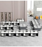 Poste de travail moderne multi-personnes pour salon, avec cloison, tiroirs et armoire, en bois de haute qualité et durable