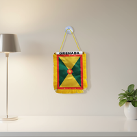 Mini drapeau de voiture Grenada en polyester satiné 4''x6'' imprimé numériquement des deux côtés avec mât en plastique