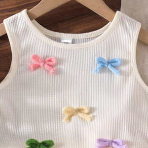 Ropa para Niñas de 4 a 7 Años, Blusa con Lazo Exquisito, Pantalones Cortos de Mezclilla sin Mangas con Estampado Animal, Conjunto Elegante de Dos Piezas - Product Image 3