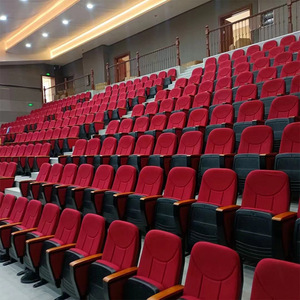 Chaises d'auditorium Anji Yijian, coque en plastique, double nervure, revêtement rouge, pour salles de conférence et écoles - Product Image 1
