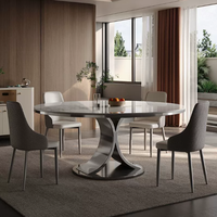 Table à manger ronde en dalle de pierre moderne et minimaliste pour les petits salons de style luxueux dans les maisons compactes
