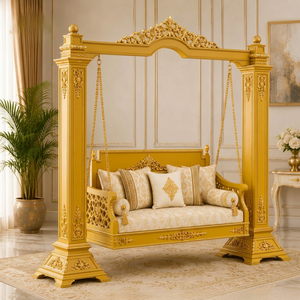 Elegante columpio de madera maciza blanca dorada para el hogar y el balcón, columpio de madera de teca para decoración de la sala de estar, muebles de madera hechos a mano. - Product Image 3