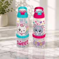 Bouteille de rangement personnalisable pour boissons et collations pour enfants, en plastique, avec couvercle 3D, pour usage extérieur et sportif, de qualité alimentaire, réutilisable, écologique, à boire directement