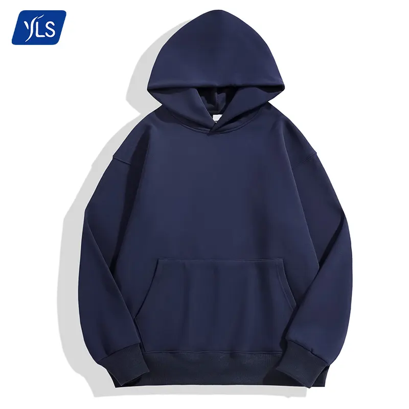 YLS hoodie Pullover bahu jatuh poliester 65% katun 35% hoodie lengan panjang silang garis leher dan manset ukuran besar biru dongker