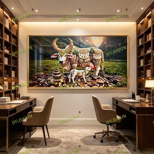 Peinture sur Porcelaine Cristalline Personnalisée en Gros, Art Mural Vache, Cadre Doré, Design Rectangulaire Traditionnel, Décoration Intérieure - Product Image 5