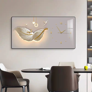 <span class=keywords><strong>Horloge</strong></span> <span class=keywords><strong>murale</strong></span> silencieuse créative avec peinture sur cristal imprimée, style affiche de luxe moderne, pour salon, salle à manger, chambre à coucher - Product Image 1