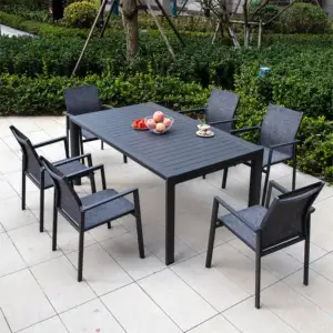 Juego de comedor al aire libre Mesas y sillas Mesa extensible Jardín Patio Comedor Juegos 7 piezas Mesa y sillas al aire libre