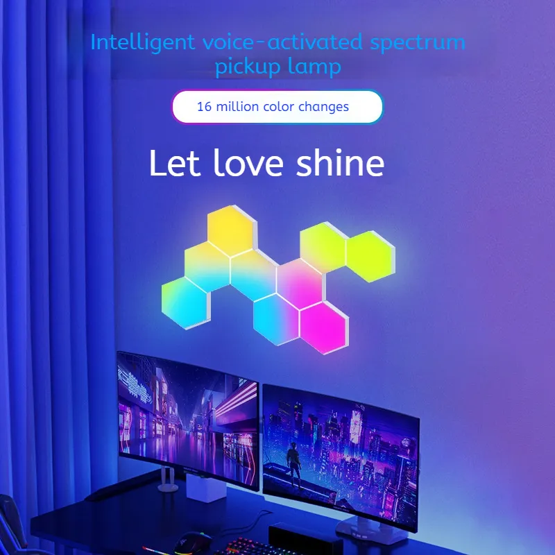 Lampe Quantique en Nid d'Abeille avec Capteur Intelligent, Lumière Murale Modulaire Colorée, Hexagone de Nuit, 8 Pièces
