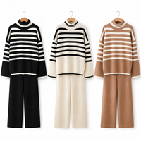 Ensemble décontracté 2 pièces pour femme, col haut, pull en tricot et pantalon long pour l'automne