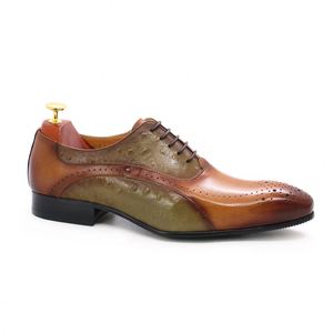 Chaussures en cuir pour hommes de haute qualité, style New England Bullock, à bout pointu, sculptées, formelles, pour le bureau - Product Image 2
