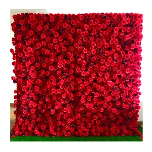 5D 8*8 pieds artificielle rouge Bourgogne roses fleurs faux enrouler panneau toile de fond soie rose fleur mur pour la décoration de fête de mariage